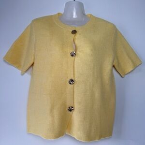 SHORT SLEEVE BUTTON FRONT KNIT TOP - LEMON YELLOW Boxy oversized S/L Boxy
